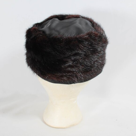 Vintage 1960s Black Sateen & Mink Fur Pillbox Hat Glamorous Old Hollywood Style